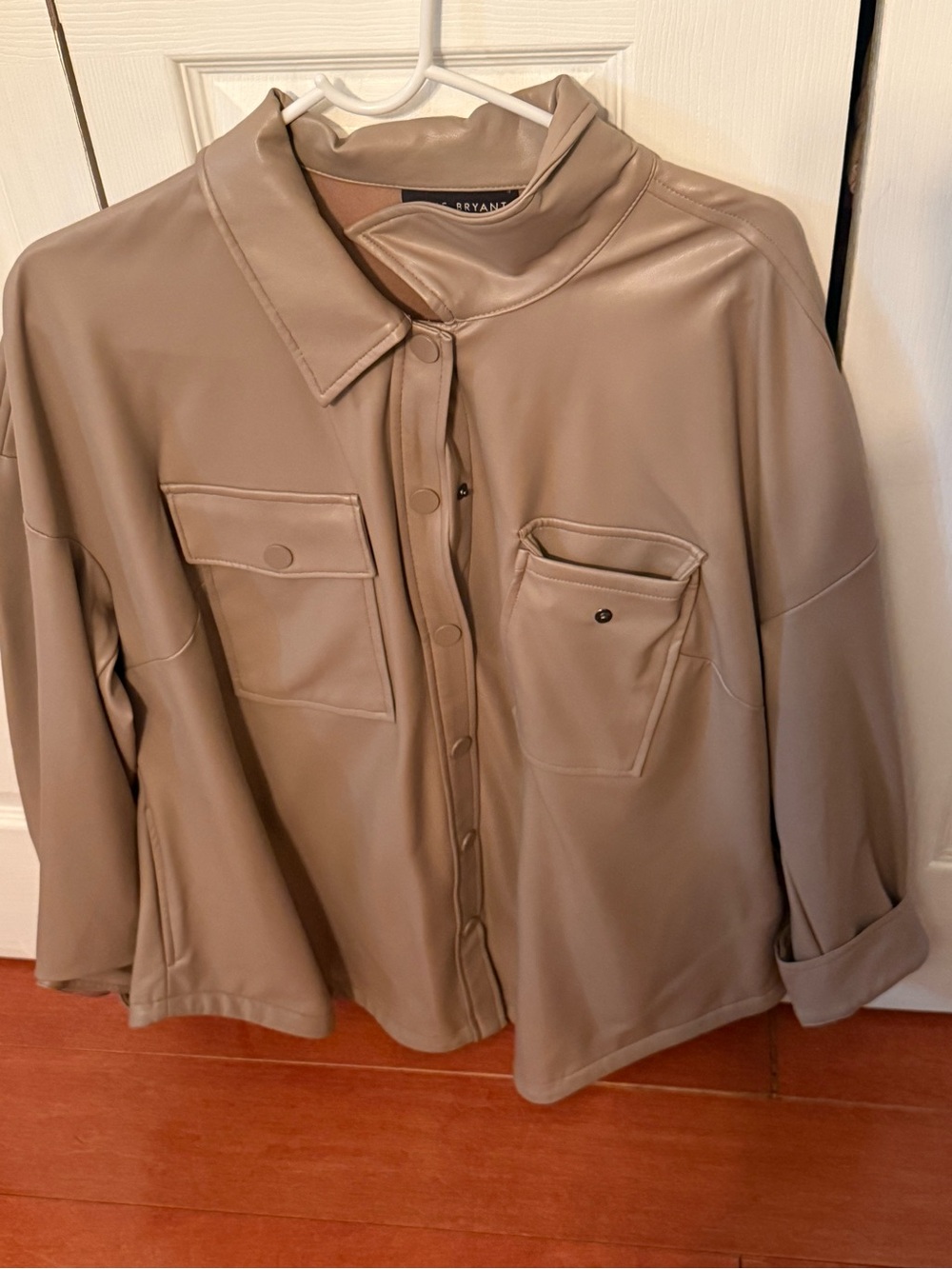 Faux Leather Shacket in Taupe